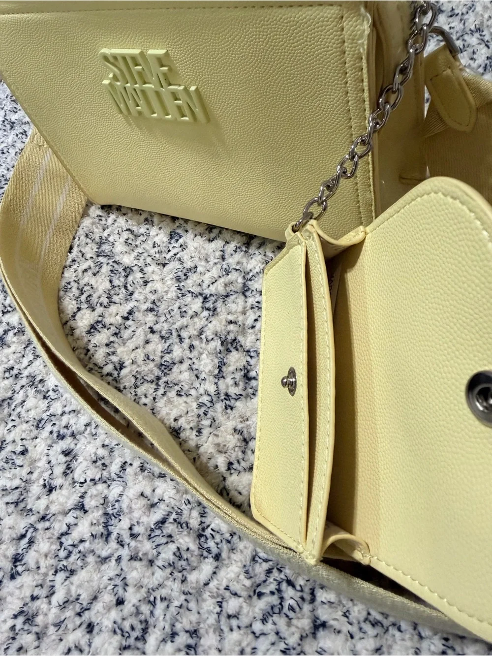 Steve Madden Pale Yellow Crossbody with Wide Strap and Coin Pouch